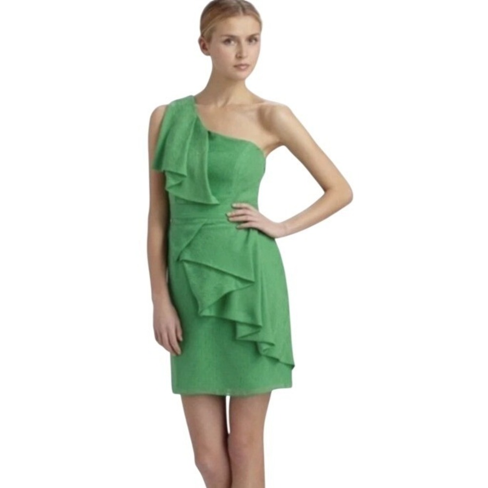 Shoshanna Sadie One Shoulder 100% Silk Layered Ruffles‎ Sheath Mini Dress Size 4